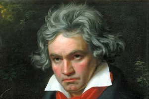 Portrait of Ludwig van Beethoven, a German composer who wrote music in the Classical and Romantic eras